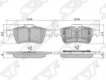 Колодки тормозные SAT (задние) Mazda 3/Axela BK дорестайлинг, хэтчбэк (2003-2006)