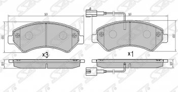 Колодки тормозные SAT (передние, с 2-мя датчиками износа) CITROEN (Ситроен) Jumper (Джампер)  250 (2006-2014), Fiat (Фиат) Ducato (Дукато)  250 (2006-2014), Peugeot (Пежо) Boxer (Боксер)  250 (2006-2014)