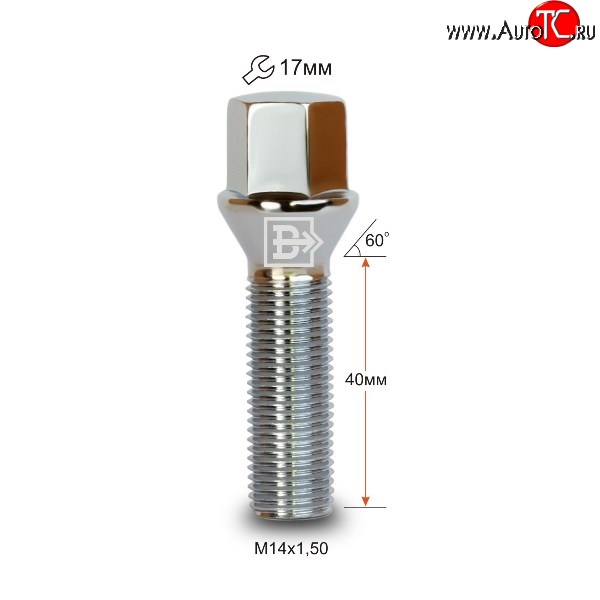 125 р. Колёсный болт длиной 40 мм Вектор M14 1.5 40 под гаечный ключ (пос.место: конус) Audi TT 8J дорестайлинг, купе (2006-2010)