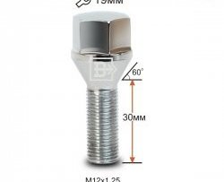 Колёсный болт длиной 30 мм Вектор M12 1.25 30 под гаечный ключ (пос.место: конус) Suzuki Xbee MN71S рестайлинг (2022-2024) 