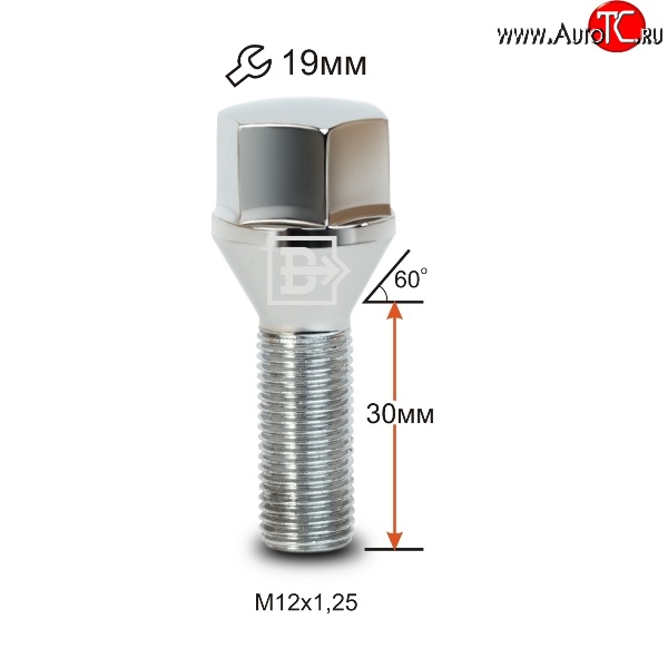 112 р. Колёсный болт длиной 30 мм Вектор M12 1.25 30 под гаечный ключ (пос.место: конус) Chevrolet Tracker 5 дв. (1998-2004)