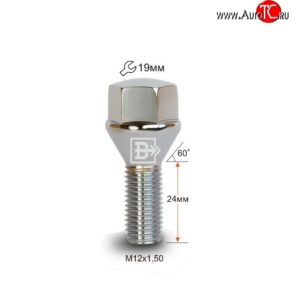 112 р. Колёсный болт длиной 24 мм Вектор M12 1.5 24 под гаечный ключ (пос.место: конус) Chrysler Sebring JR седан дорестайлинг (2000-2003)