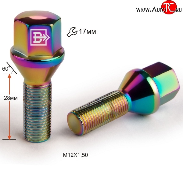 130 р. Колёсный болт длиной 28 мм Вектор M12 1.5 28 под гаечный ключ (пос.место: конус)    с доставкой в г. Тамбов