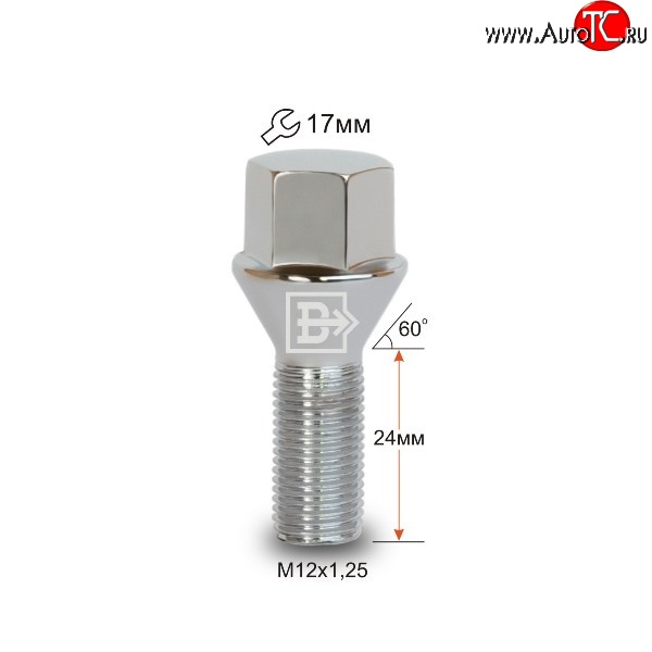 112 р. Колёсный болт длиной 24 мм Вектор M12 1.25 24 под гаечный ключ Great Wall Hover H3  рестайлинг (2014-2016)