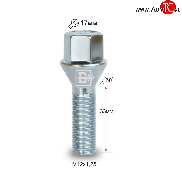 125 р. Колёсный болт длиной 33 мм Вектор M12 1.25 33 под гаечный ключ Acura TSX CU2 седан (2008-2014)