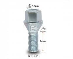 Колёсный болт длиной 24 мм Вектор M12 1.5 24 под гаечный ключ Hyundai IX55 EN (2006-2013) 