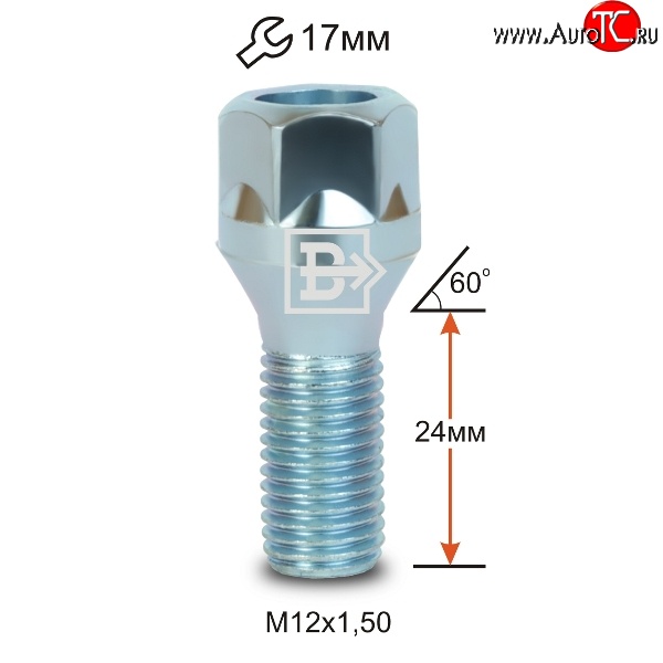 47 р. Колёсный болт длиной 24 мм Вектор M12 1.5 24 под гаечный ключ Daihatsu Boon M600 (2010-2014)