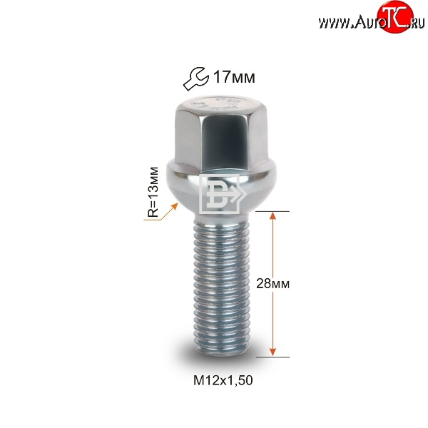 107 р. Колёсный болт длиной 28 мм Вектор M12 1.5 28 под гаечный ключ Geely Vision FC1 (2006-2014)