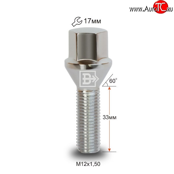 112 р. Колёсный болт длиной 33 мм Вектор M12 1.5 33 под гаечный ключ (пос.место: конус) Chevrolet Malibu 9 (2016-2024)