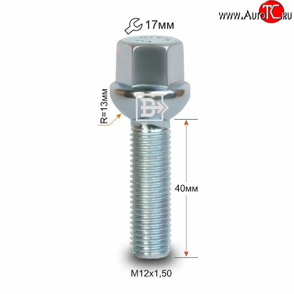 125 р. Колёсный болт длиной 40 мм Вектор M12 1.5 40 под гаечный ключ Hyundai Matrix 1 FC 2-ой рестайлинг (2008-2010)