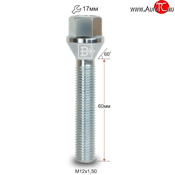 169 р. Колёсный болт длиной 60 мм Вектор M12 1.5 60 под гаечный ключ    с доставкой в г. Тамбов