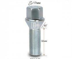 Колёсный болт длиной 32 мм Вектор M14 1.25 32 под гаечный ключ Mini Cooper 4 (2014-2025) 