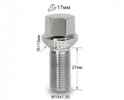 112 р. Колёсный болт длиной 27 мм Вектор M14 1.5 27 под гаечный ключ (пос.место: сфера) Mercedes-Benz A class W176 дорестайлинг, хэтчбэк 5 дв. (2012-2015). Увеличить фотографию 1