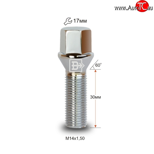 112 р. Колёсный болт длиной 30 мм Вектор M14 1.5 30 под гаечный ключ Mercedes-Benz CL class W216 (2007-2010)