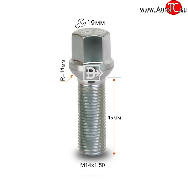 135 р. Колёсный болт длиной 45 мм Вектор M14 1.5 45 под гаечный ключ    с доставкой в г. Тамбов
