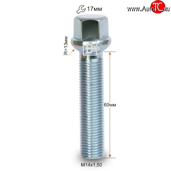 210 р. Колёсный болт длиной 60 мм Вектор M14 1.5 60 под гаечный ключ    с доставкой в г. Тамбов