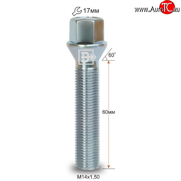 178 р. Колёсный болт длиной 60 мм Вектор M14 1.5 60 под гаечный ключ    с доставкой в г. Тамбов