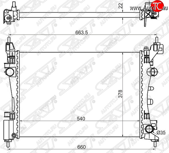 6 449 р. Радиатор двигателя SAT (пластинчатый, 1.0/1.2/1.4/1.6, МКПП/АКПП) Fiat Grande Punto (2005-2012)  с доставкой в г. Тамбов