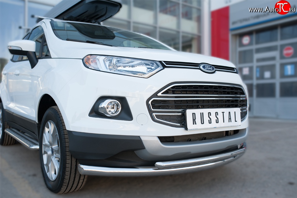 15 649 р. Защита переднего бампера (2 трубыØ63 и 42 мм, нержавейка) Russtal  Ford EcoSport (2013-2019) дорестайлинг  с доставкой в г. Тамбов