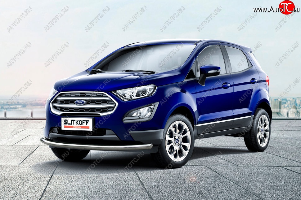 12 649 р. Защита заднего бампера Slitkoff (d57 мм)  Ford EcoSport  B515 (2017-2019) рестайлинг (Нержавейка, Полированная)  с доставкой в г. Тамбов