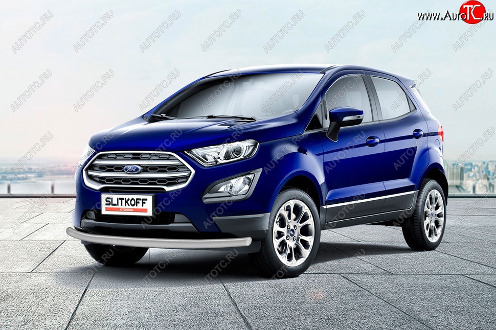 7 799 р. Защита заднего бампера Slitkoff (d57 мм)  Ford EcoSport  B515 (2017-2019) рестайлинг (Сталь с полимерным покрытием. Цвет: серебристый)  с доставкой в г. Тамбов