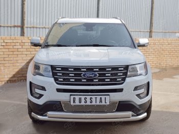 22 949 р. Защита переднего бампера (2 трубыØ63 и 75х42 мм, нержавейка) Russtal Ford Explorer U502 1-ый рестайлинг, 5 дв. (2015-2018)  с доставкой в г. Тамбов. Увеличить фотографию 2