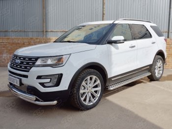 22 949 р. Защита переднего бампера (2 трубыØ63 и 75х42 мм, нержавейка) Russtal Ford Explorer U502 1-ый рестайлинг, 5 дв. (2015-2018)  с доставкой в г. Тамбов. Увеличить фотографию 3