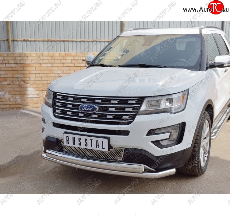 22 949 р. Защита переднего бампера (2 трубыØ63 и 75х42 мм, нержавейка) Russtal Ford Explorer U502 1-ый рестайлинг, 5 дв. (2015-2018)  с доставкой в г. Тамбов