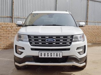 15 999 р. Защита переднего бампера (Ø63 мм волна, нержавейка) Russtal Ford Explorer U502 1-ый рестайлинг, 5 дв. (2015-2018)  с доставкой в г. Тамбов. Увеличить фотографию 4