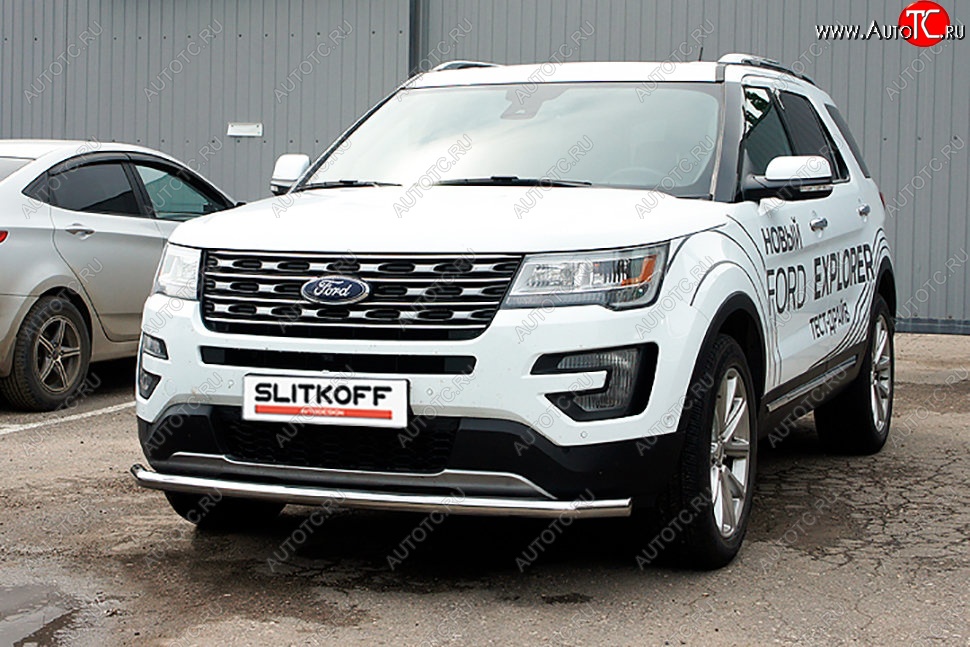 13 549 р. Защита переднего бампера Slitkoff (d57 мм)  Ford Explorer  U502 (2015-2018) 1-ый рестайлинг, 5 дв. (Нержавеющая сталь)  с доставкой в г. Тамбов