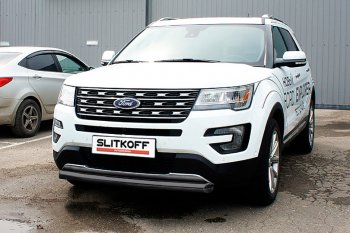 16 749 р. Защита переднего бампера Slitkoff (d76 мм)  Ford Explorer  U502 (2015-2018) 1-ый рестайлинг, 5 дв. (Нержавейка, Полированная)  с доставкой в г. Тамбов. Увеличить фотографию 2