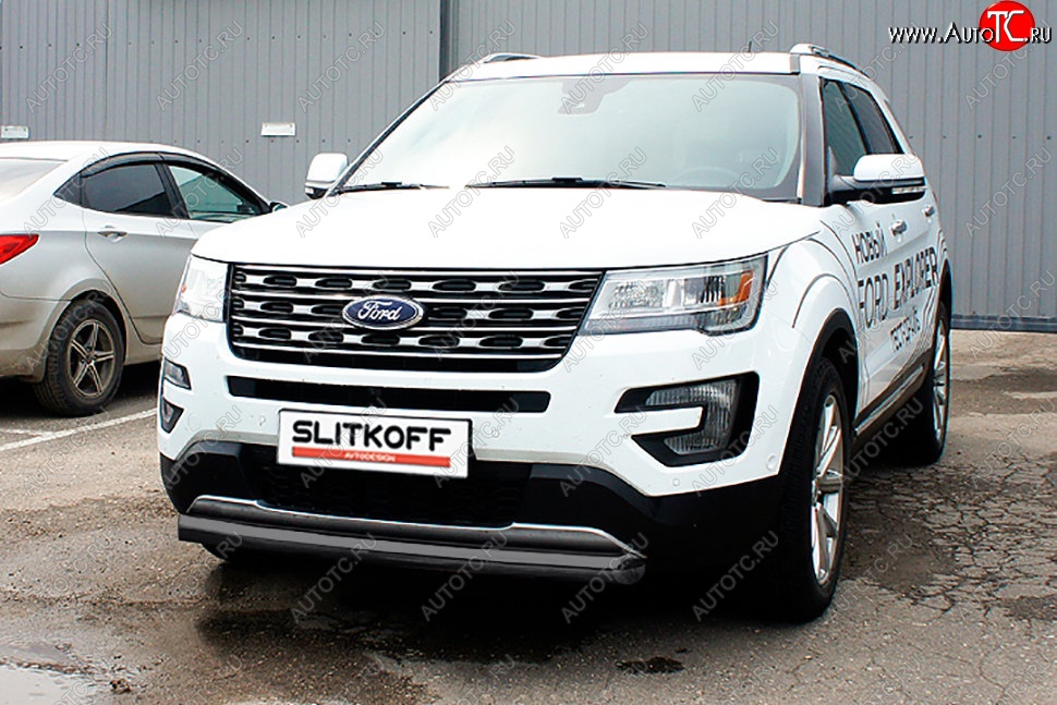 10 299 р. Защита переднего бампера Slitkoff (d76 мм)  Ford Explorer  U502 (2015-2018) 1-ый рестайлинг, 5 дв. (Сталь с полимерным покрытием. Цвет: чёрный)  с доставкой в г. Тамбов