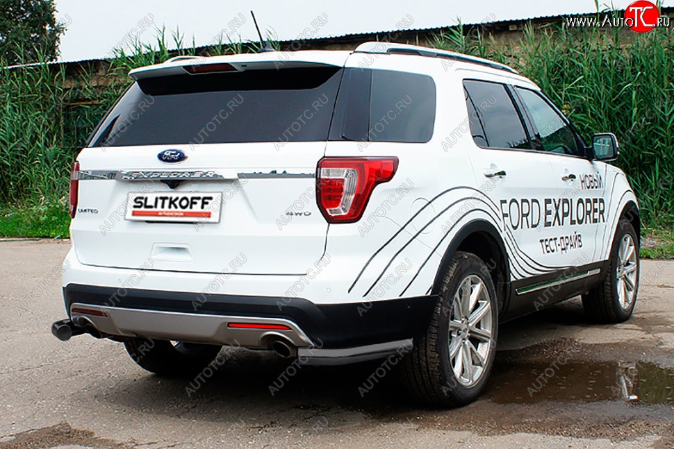 7 699 р. Защита заднего бампера Slitkoff (d76 мм, уголки)  Ford Explorer  U502 (2015-2018) 1-ый рестайлинг, 5 дв. (Сталь с полимерным покрытием. Цвет: чёрный)  с доставкой в г. Тамбов