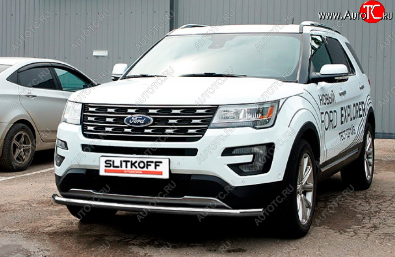 9 499 р. Защита переднего бампера Slitkoff (Ø 57 мм).  Ford Explorer  U502 (2015-2018) 1-ый рестайлинг, 5 дв. (Сталь с полимерным покрытием. Цвет: серебристый)  с доставкой в г. Тамбов