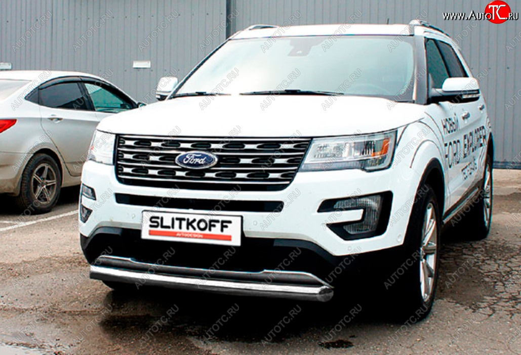 10 299 р. Защита переднего бампера Slitkoff (Ø 76 мм).  Ford Explorer  U502 (2015-2018) 1-ый рестайлинг, 5 дв. (Цвет: серебристый)  с доставкой в г. Тамбов