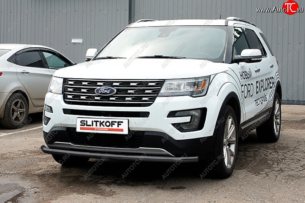 8 349 р. Защита переднего бампера Slitkoff (d57 мм)  Ford Explorer  U502 (2017-2019) 2-ой рестайлинг, 5 дв. (Сталь с полимерным покрытием. Цвет: чёрный)  с доставкой в г. Тамбов