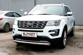 Защита переднего бампера Slitkoff (Ø 76 мм) Ford (Форд) Explorer (Експлорер)  U502 (2017-2019) U502 2-ой рестайлинг, 5 дв.  (Цвет: серебристый)