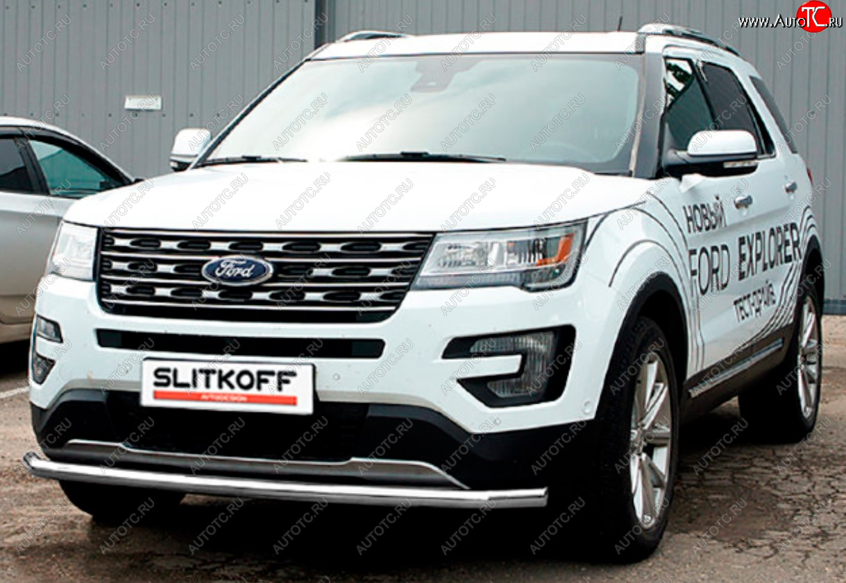 9 499 р. Защита переднего бампера Slitkoff (Ø 57 мм).  Ford Explorer  U502 (2017-2019) 2-ой рестайлинг, 5 дв. (Сталь с полимерным покрытием. Цвет: серебристый)  с доставкой в г. Тамбов