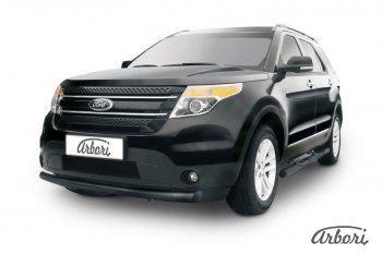 Защита переднего бампера Arbori (черная, 1 труба d76 mm). Ford Explorer U502 дорестайлинг (2010-2016)