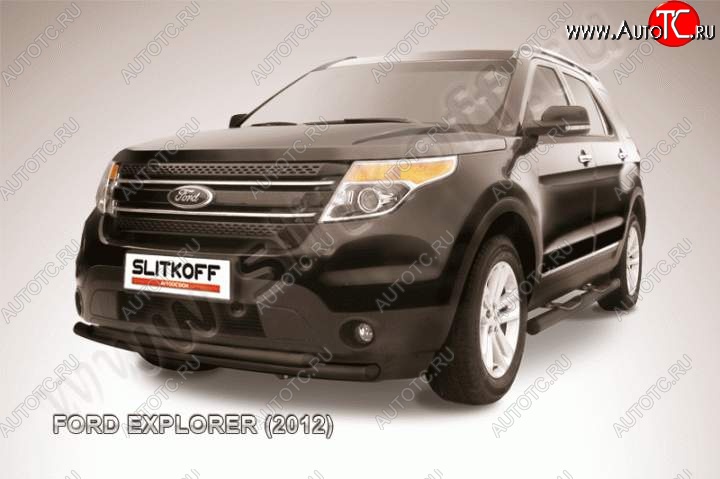 10 249 р. Защита переднего бампера d57/d57 Slitkoff Ford Explorer U502 дорестайлинг (2010-2016) (Цвет: серебристый)  с доставкой в г. Тамбов