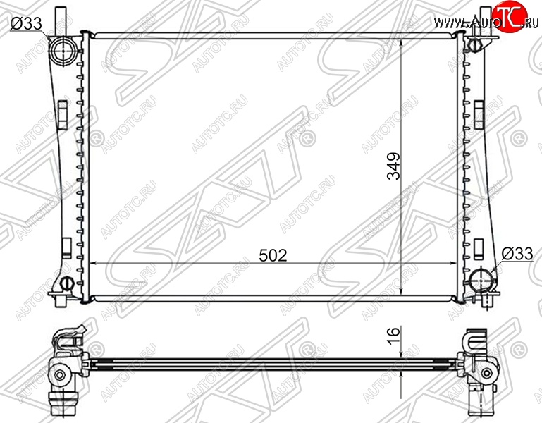 3 099 р. Радиатор двигателя SAT (трубчатый, 1.25/1.3/1.4/1.6, МКПП/АКПП)  Ford Fiesta  5 (2001-2008), Ford Fusion  1 (2002-2012), Mazda 2/Demio  DY (2002-2007)  с доставкой в г. Тамбов