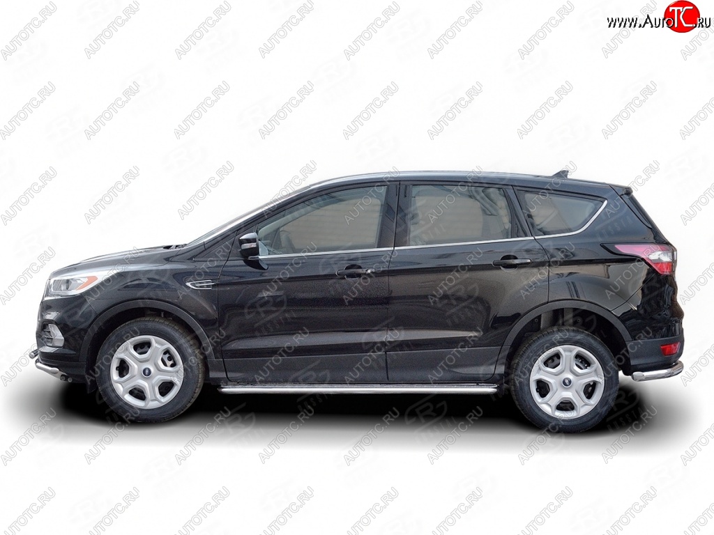 21 699 р. Порожки для ног (Ø42) SLITKOFF  Ford Kuga  2 (2016-2019) рестайлинг (лист - алюминий, профиль - нержавейка)  с доставкой в г. Тамбов