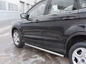 23 999 р. Защита порогов (Ø63 мм) SLITKOFF Ford Kuga 2 рестайлинг (2016-2019) (с пластиковыми заглушками на торцах)  с доставкой в г. Тамбов. Увеличить фотографию 2