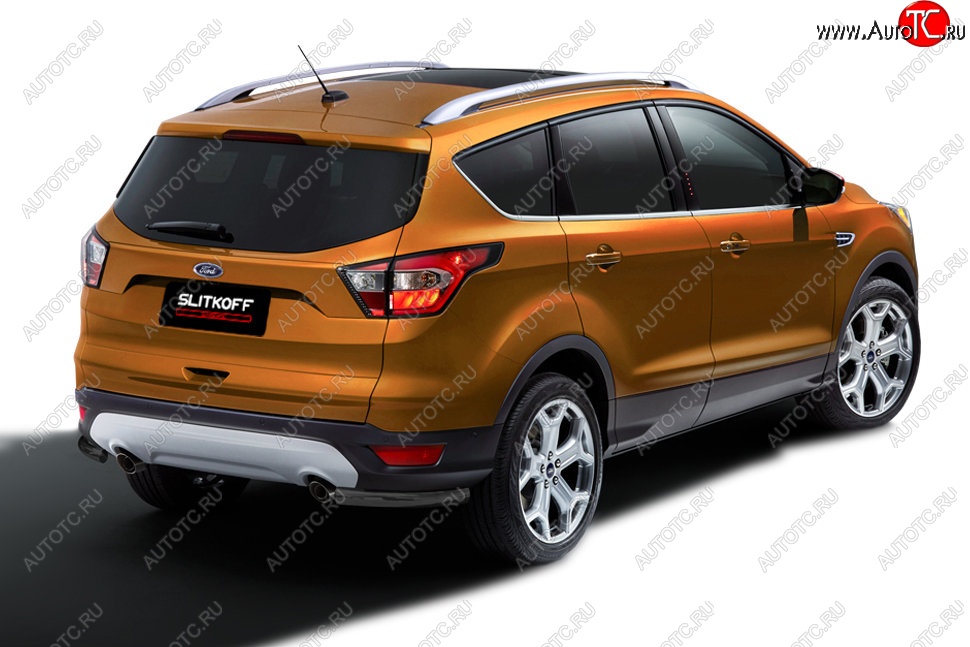 3 899 р. Защита заднего бампера Slitkoff (d57, уголки)  Ford Kuga  2 (2016-2019) рестайлинг (Сталь с полимерным покрытием. Цвет: чёрный)  с доставкой в г. Тамбов