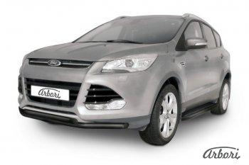 6 119 р. Защита переднего бампера Arbori (черная, 2 трубы d57 mm).  Ford Kuga  2 (2013-2016) дорестайлинг  с доставкой в г. Тамбов. Увеличить фотографию 1