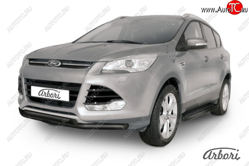 6 119 р. Защита переднего бампера Arbori (черная, 2 трубы d57 mm). Ford Kuga 2 дорестайлинг (2013-2016)  с доставкой в г. Тамбов