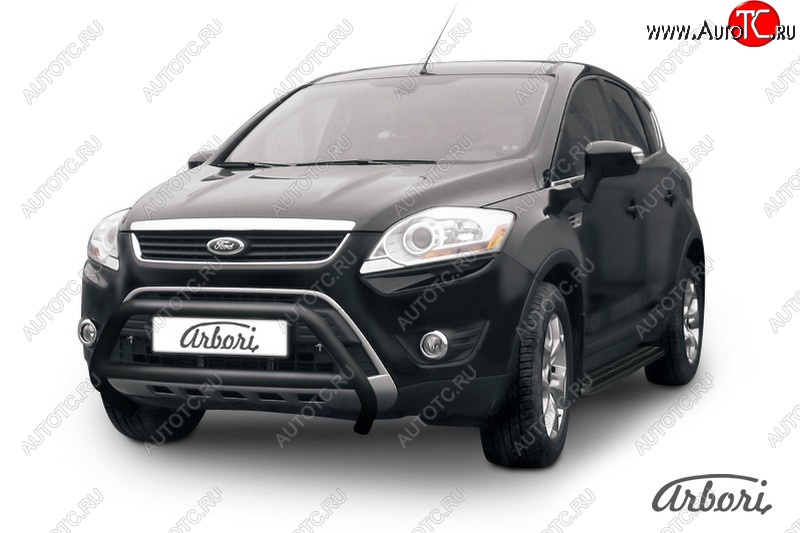 11 789 р. Защита переднего бампера Arbori (низкая, черная, d57 mm) Ford Kuga 1 (2008-2013)  с доставкой в г. Тамбов