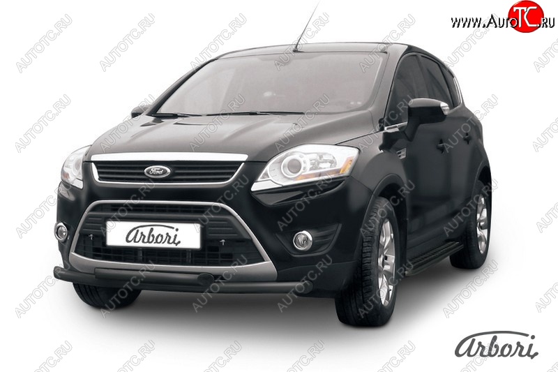 1 349 р. Защита переднего бампера Arbori (черная, 2 трубы d57 и 57 mm) Ford Kuga 1 (2008-2013)  с доставкой в г. Тамбов