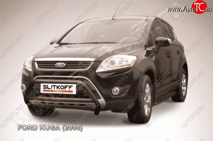 14 849 р. Кенгурятник d57 Slitkoff (низкий с перемычкой) Ford Kuga 1 (2008-2013) (Цвет: серебристый)  с доставкой в г. Тамбов