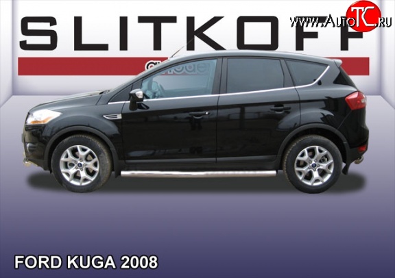 14 999 р. Защита порогов из круглой трубы диаметром 76 мм Slitkoff  Ford Kuga  1 (2008-2013) (Нержавейка, Полированная)  с доставкой в г. Тамбов